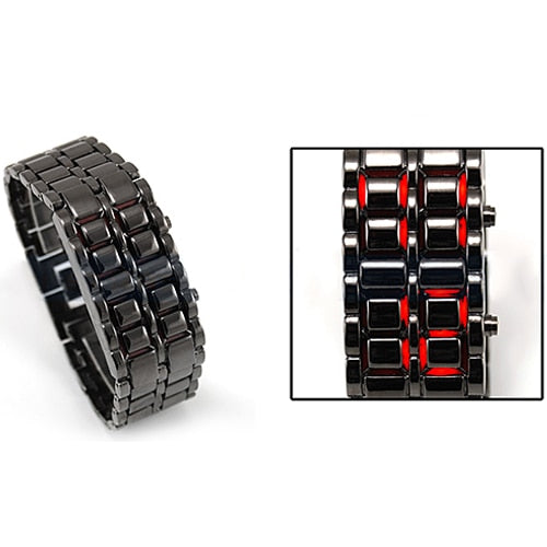 Electronic Watch Stainless Steel Bracelet Watch Men Women Iron Samurai  Metal LED Faceless Digital Wristwatches